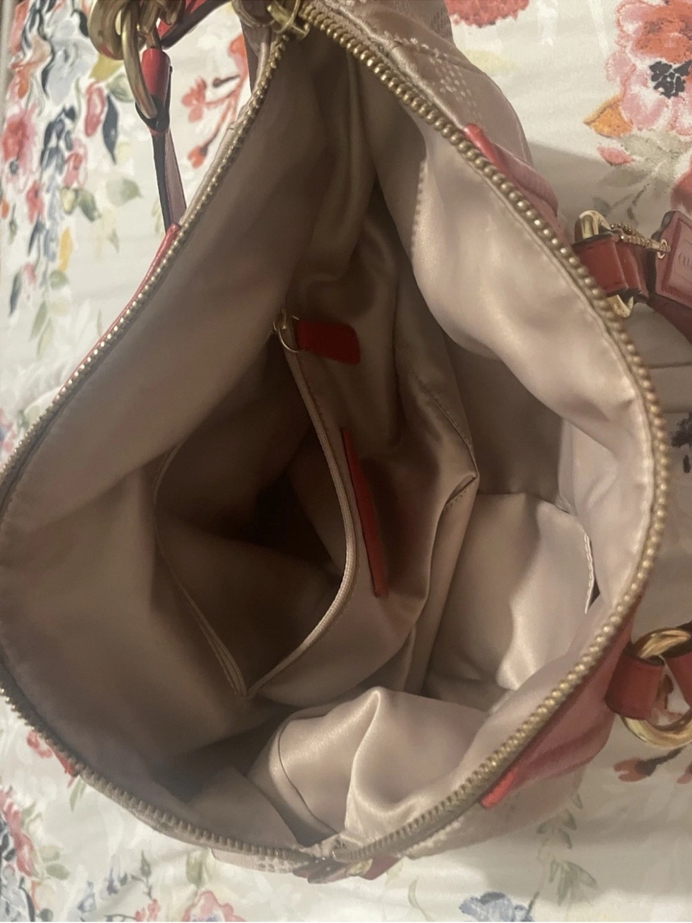 Coach Ashley Signature Khaki Red Op Art Dotted Satchel Crossbody, 2012, F20027 - Picture 10 of 16